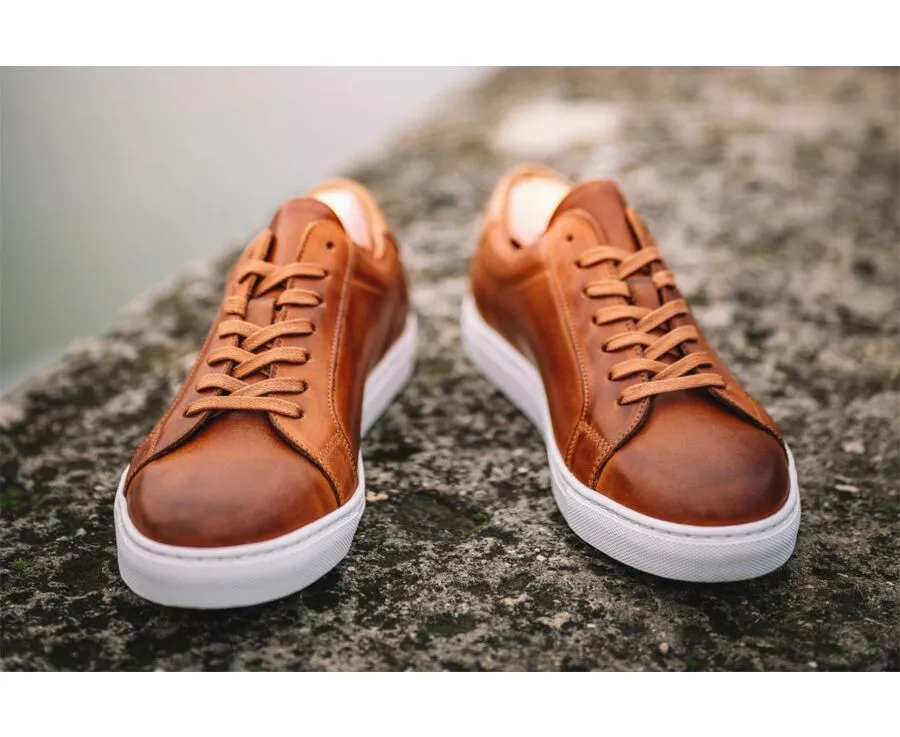 Patina Chestnut Men's leather Trainers - INGLEWOOD