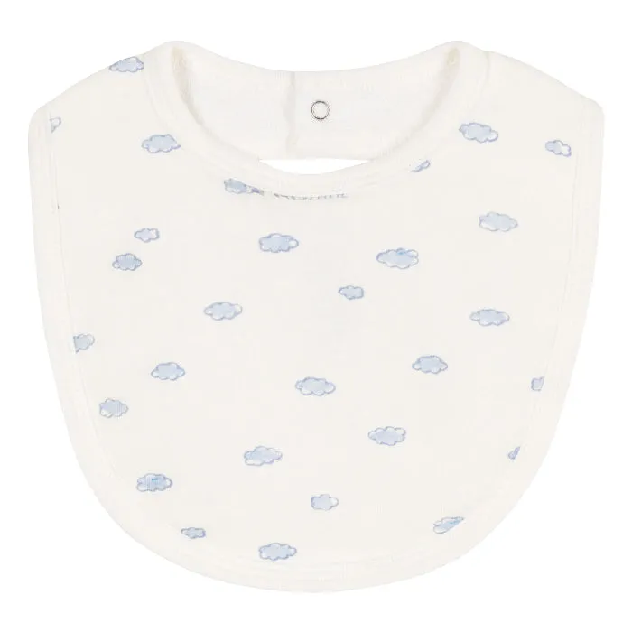 Petit Bateau Baby Bib White With Blue Cloud Print