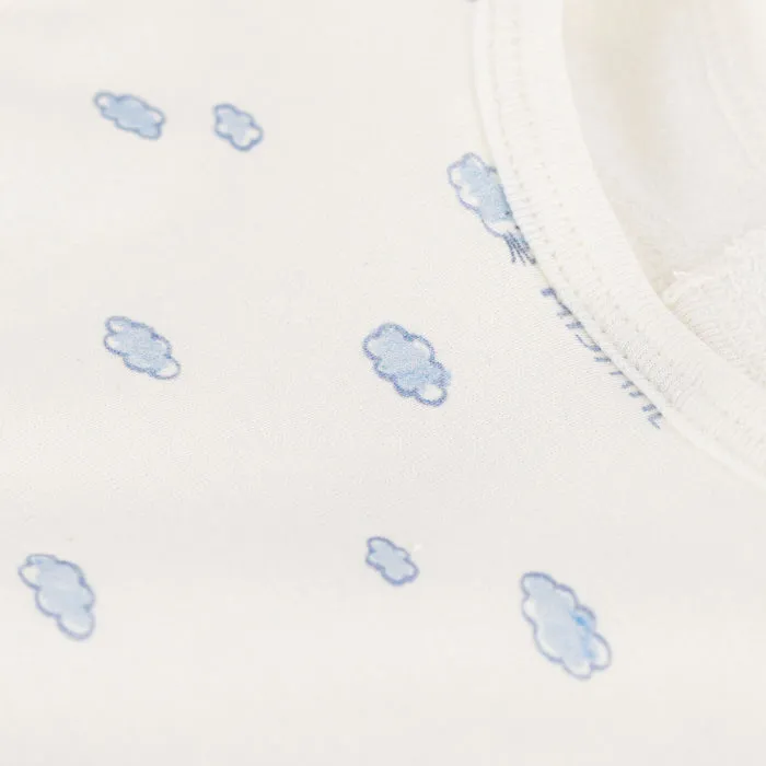 Petit Bateau Baby Bib White With Blue Cloud Print