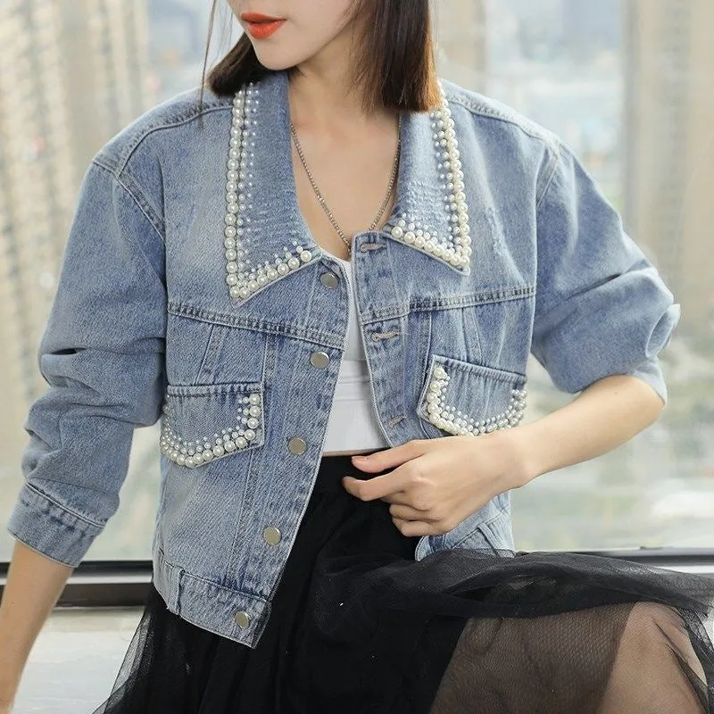 Petite Pearl Denim Jacket