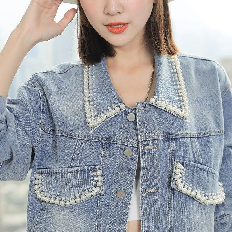 Petite Pearl Denim Jacket