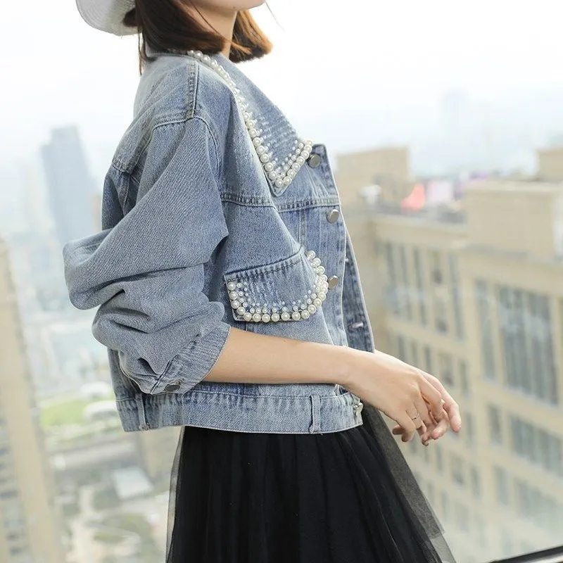 Petite Pearl Denim Jacket