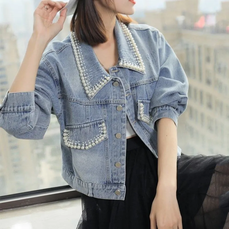 Petite Pearl Denim Jacket