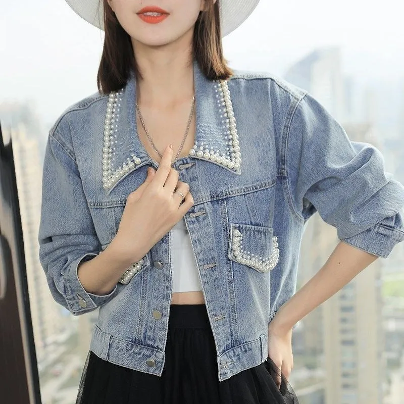 Petite Pearl Denim Jacket