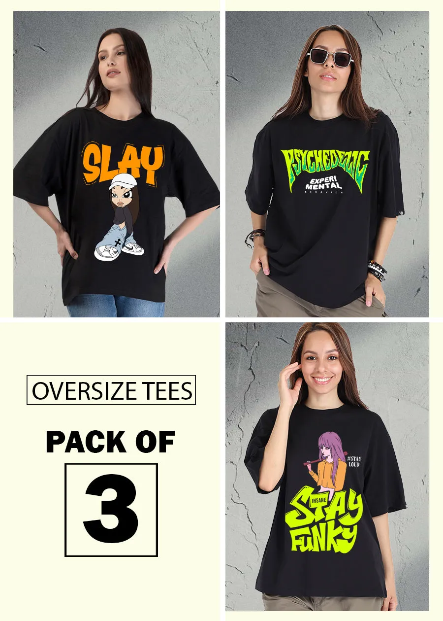 Printed Oversized T-shirts Pack Of 3 For Womens | Pronk