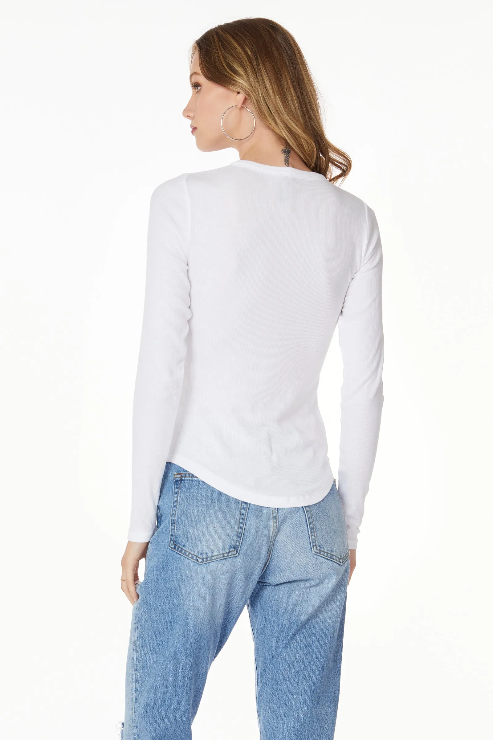 Ribbed Henley Long Sleeve T-Shirt