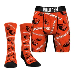 Rock Em Socks  Oregon State Beavers Orange Allover Logo Underwear and Crew Socks Combo Pack