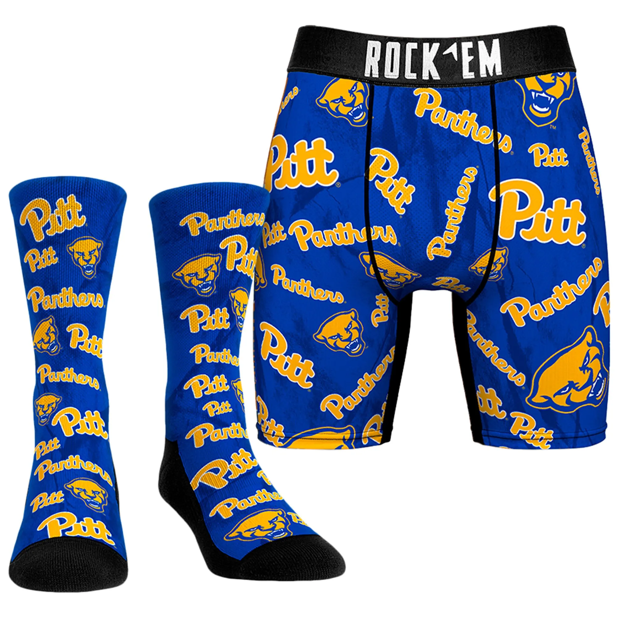 Rock Em Socks  Pitt Panthers All-Over Underwear and Crew Socks Combo Pack