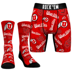 Rock Em Socks  Utah Utes All-Over Underwear and Crew Socks Combo Pack