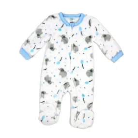 Rose Textile - Baby Boys Printed Fleece Sleeper Blue Elephant