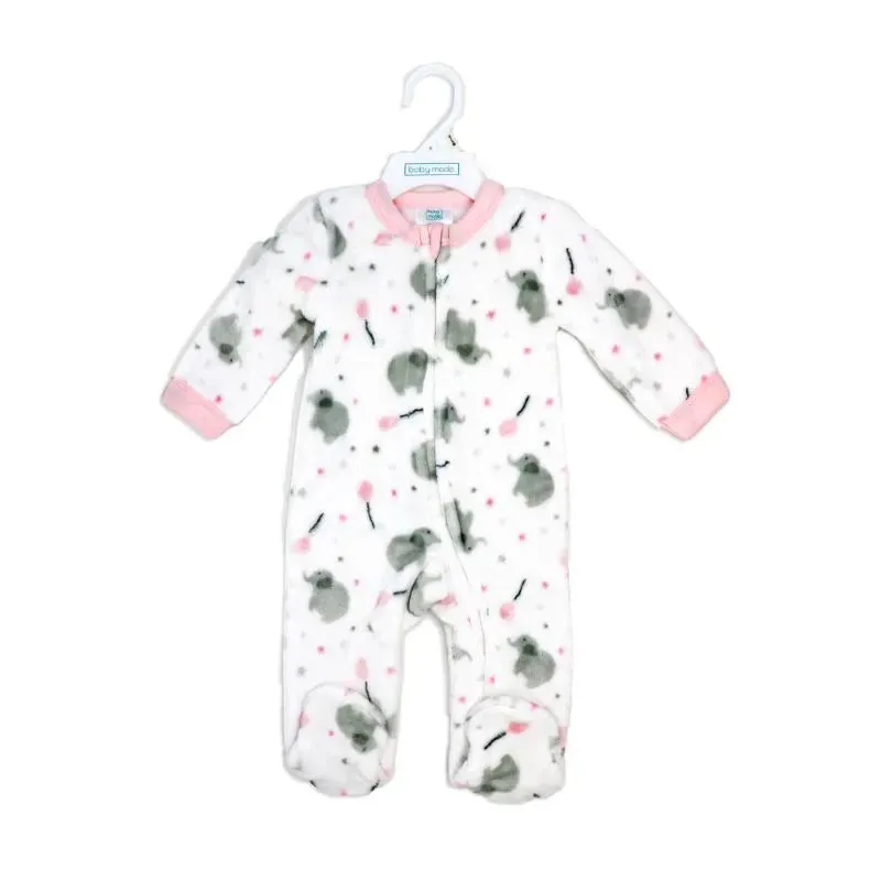 Rose Textile - Baby Girls Printed Fleece Sleeper Pink Elephant