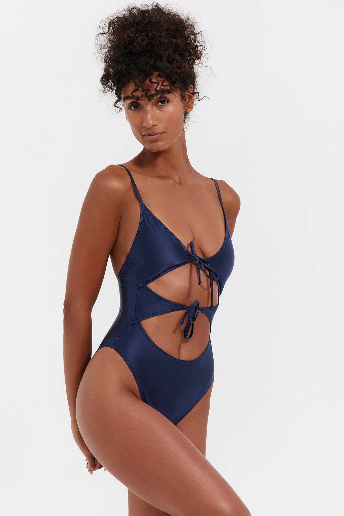 SATIN TOUCH ONE PIECE CUT OUT WITH FRONT TIES