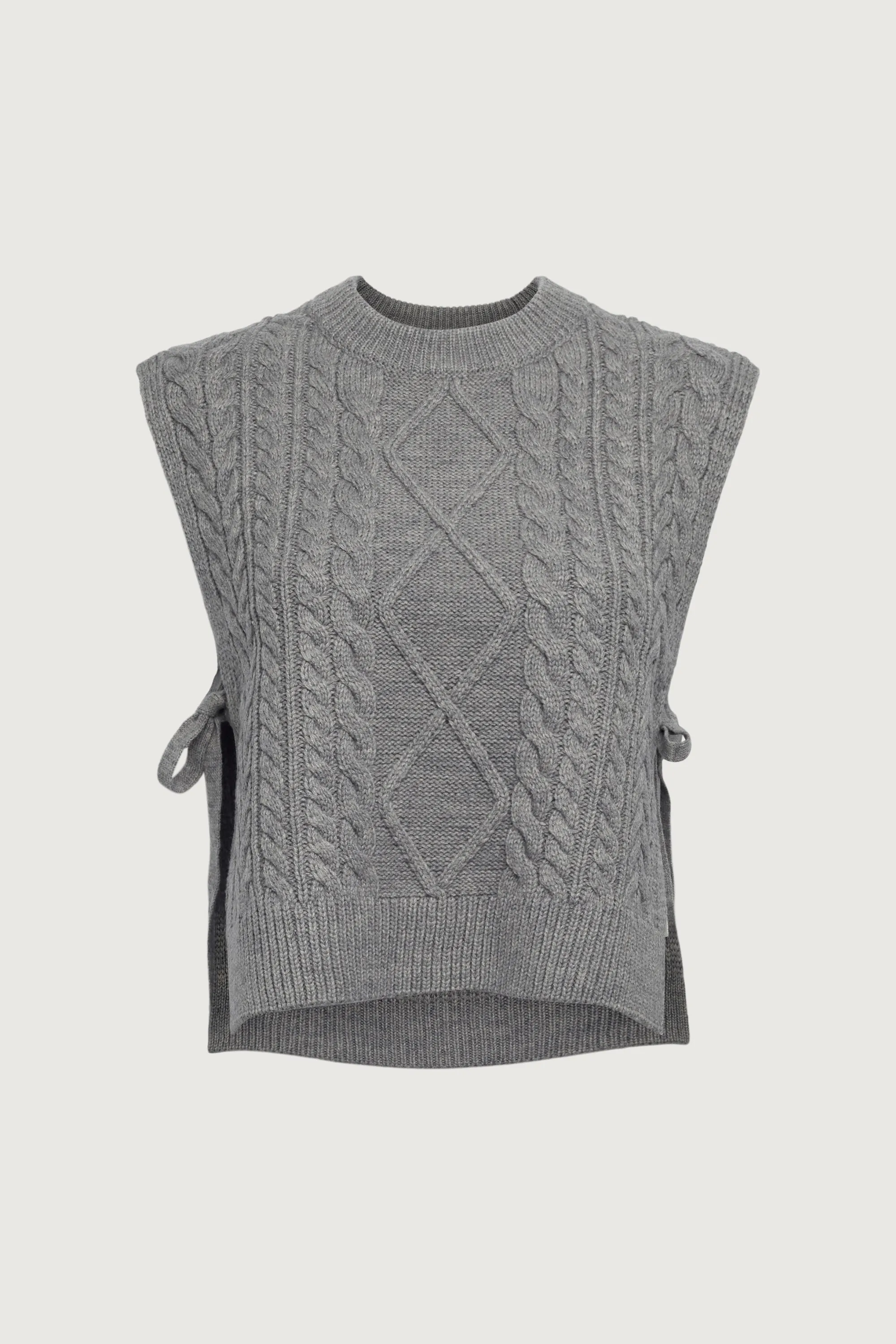 SLEEVELESS CABLE-KNIT VEST WITH TIES