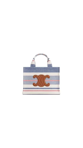 Small Cabas Thais In Striped Textile And Calfskin - Multicolor