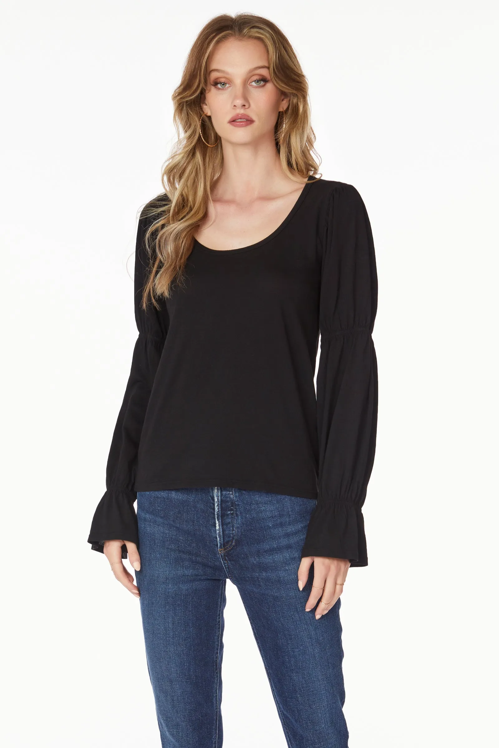 Smocked Long Sleeve Scoop Tee