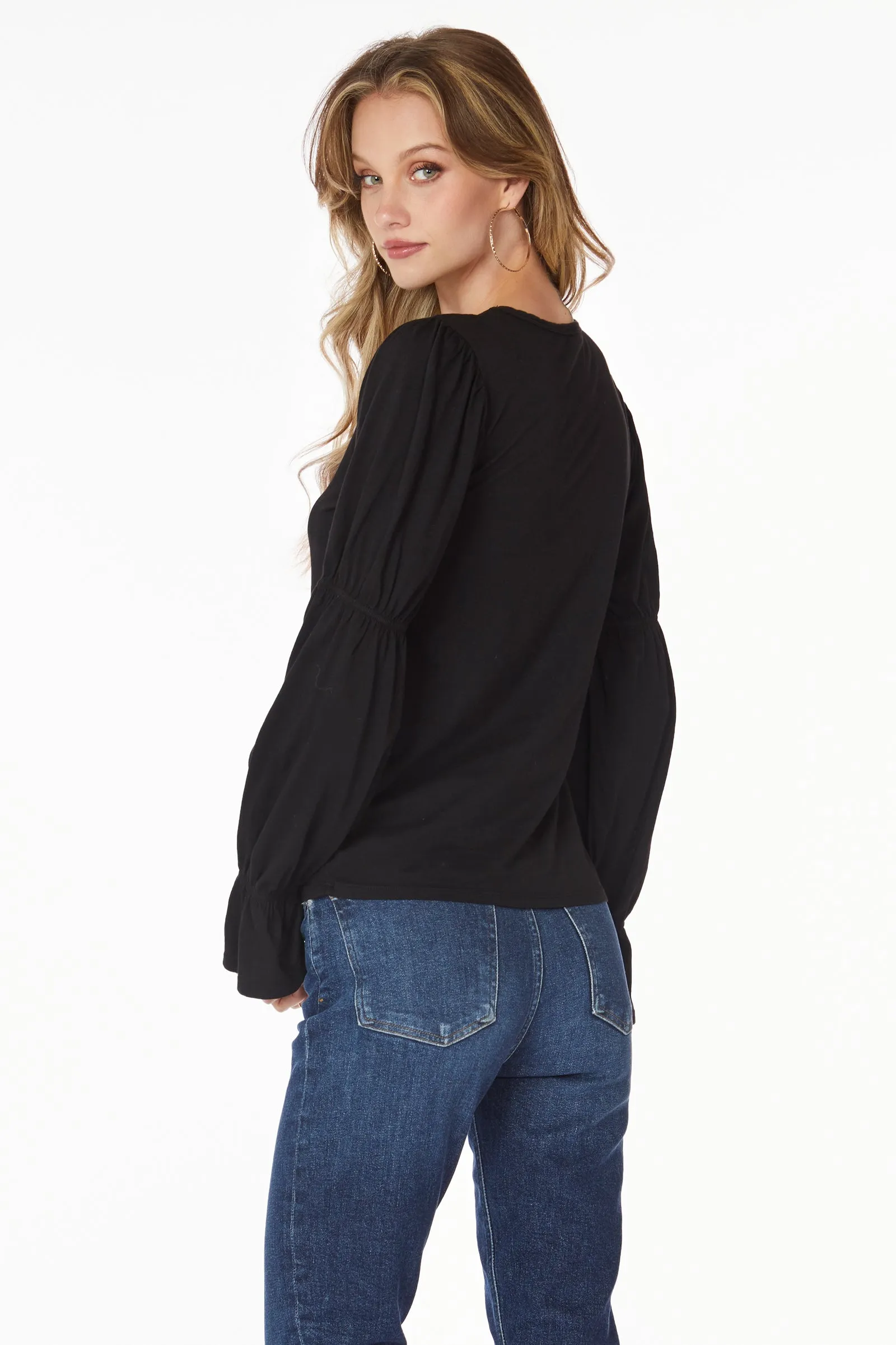 Smocked Long Sleeve Scoop Tee