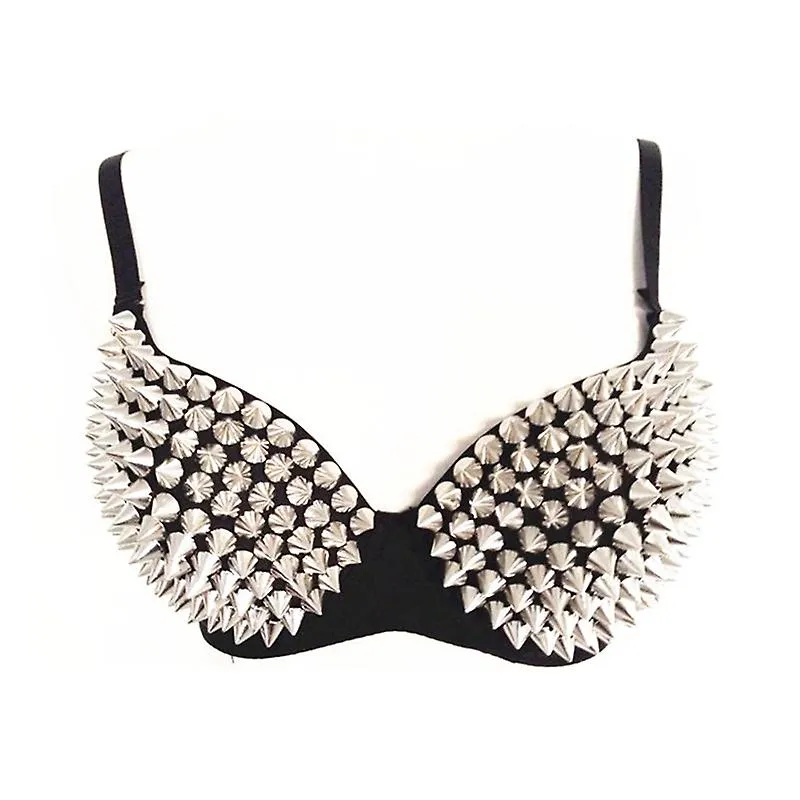 Sujetador Steampunk Femenino con Spike Studs Rivet Party Club Rave Sport Bra Tops