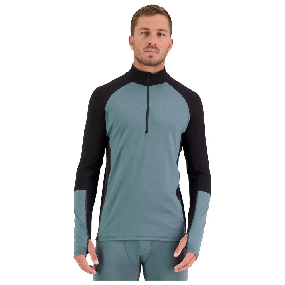 Technical underwear Mons Royale Europe ---M's Olympus Half Zip Burnt Sage Black