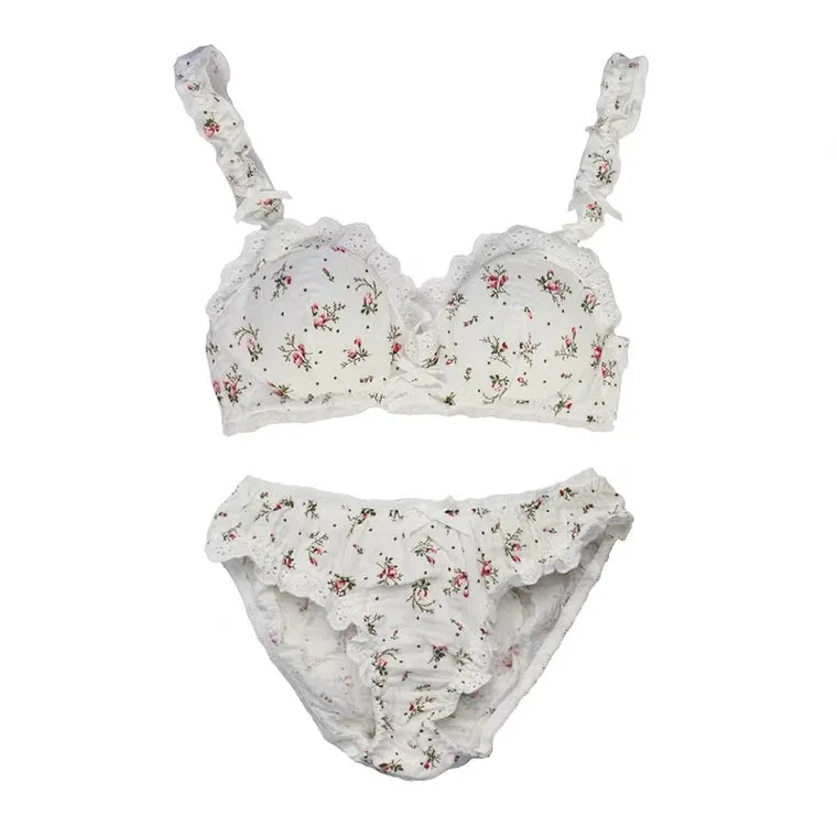 Tiny flower print cotton bralette + Underwear