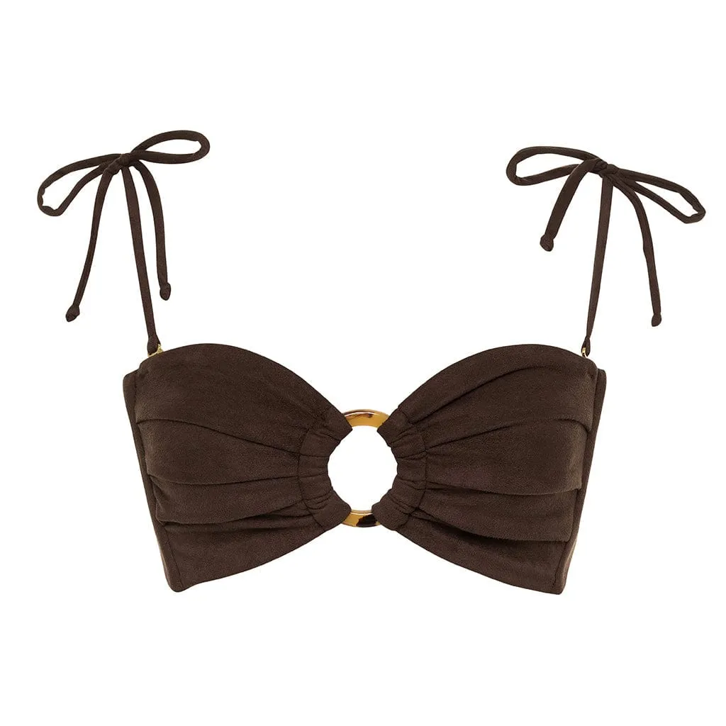 Tori Ties Bandeau Bikini Top | Espresso Suede