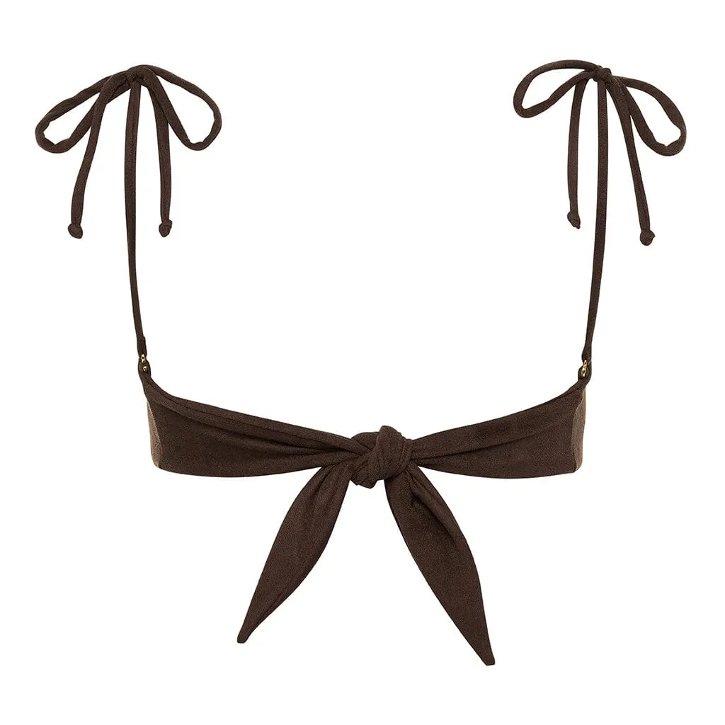 Tori Ties Bandeau Bikini Top | Espresso Suede