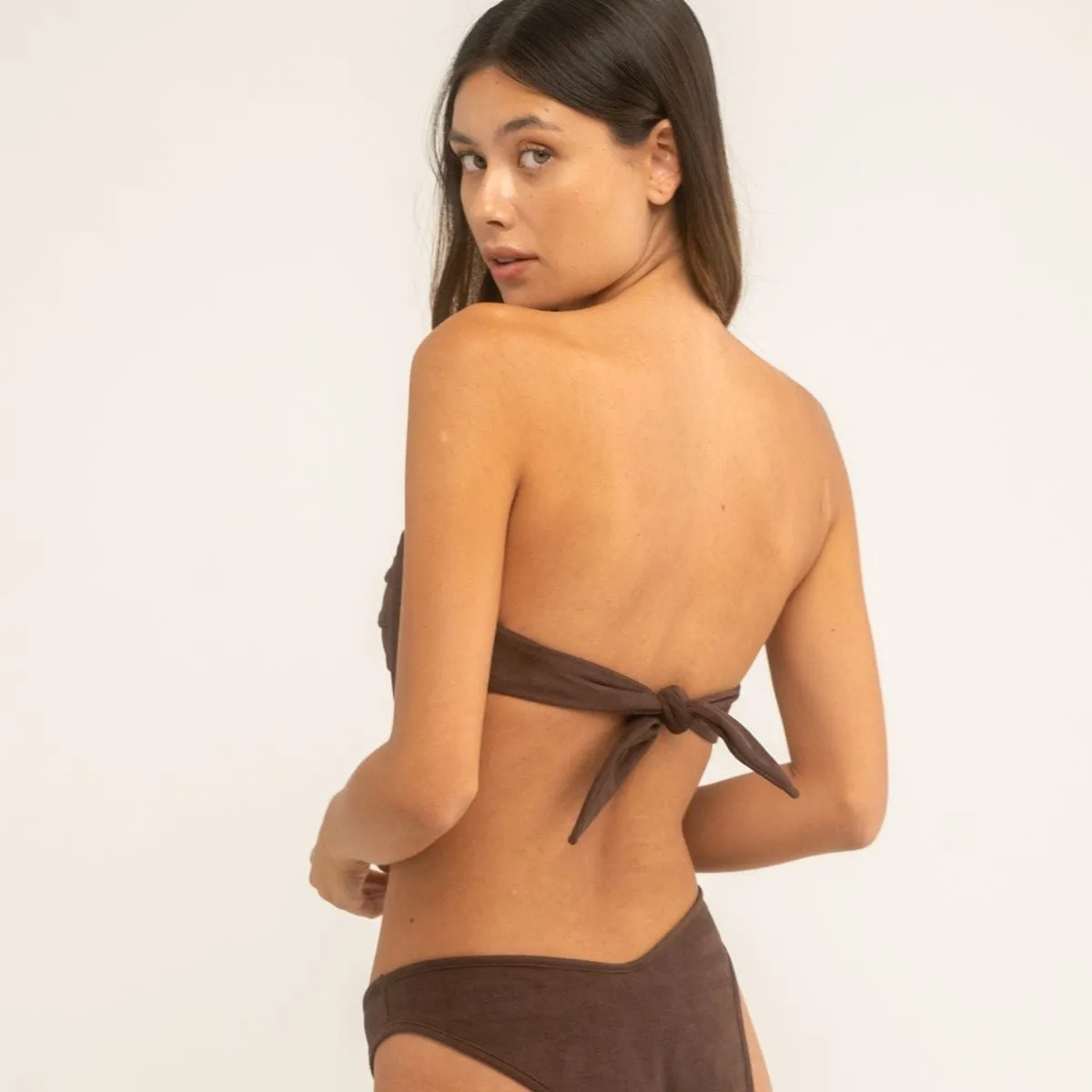 Tori Ties Bandeau Bikini Top | Espresso Suede