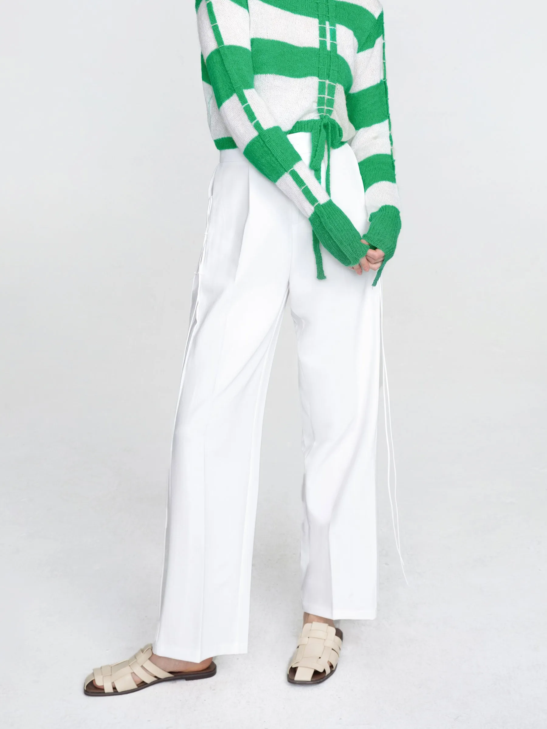 Wide Leg Tailored Trousers with Loose Ties