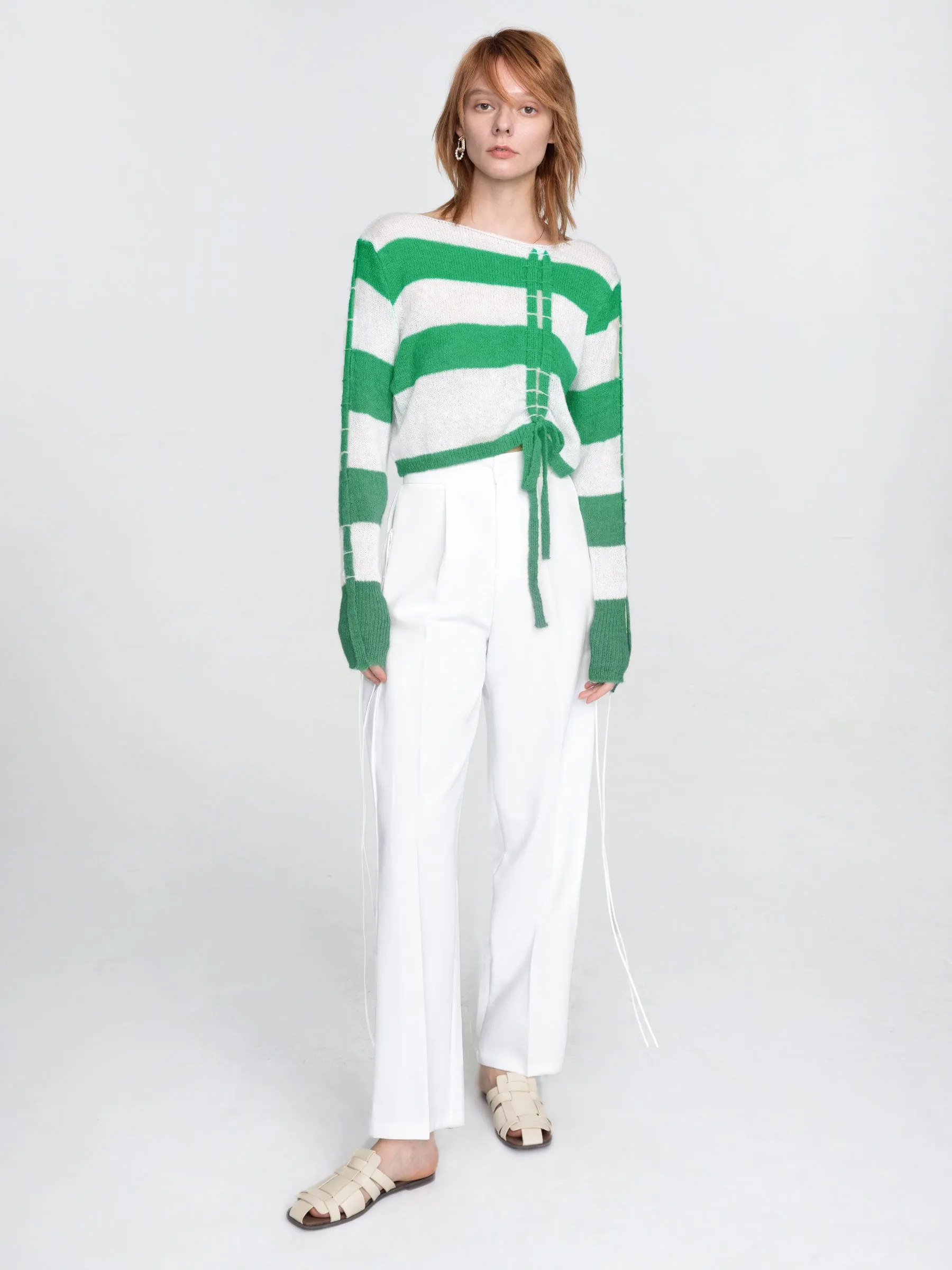 Wide Leg Tailored Trousers with Loose Ties