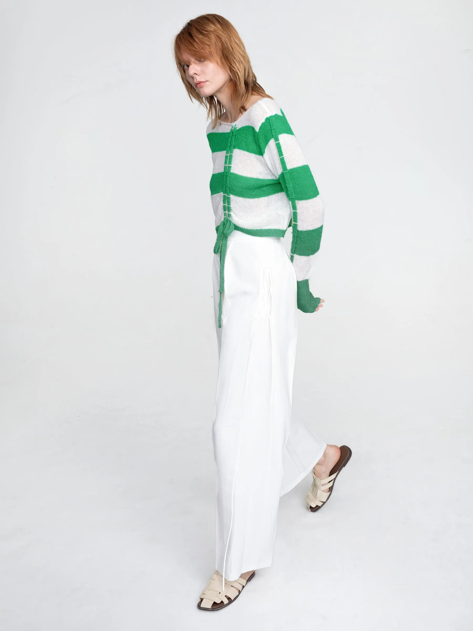 Wide Leg Tailored Trousers with Loose Ties