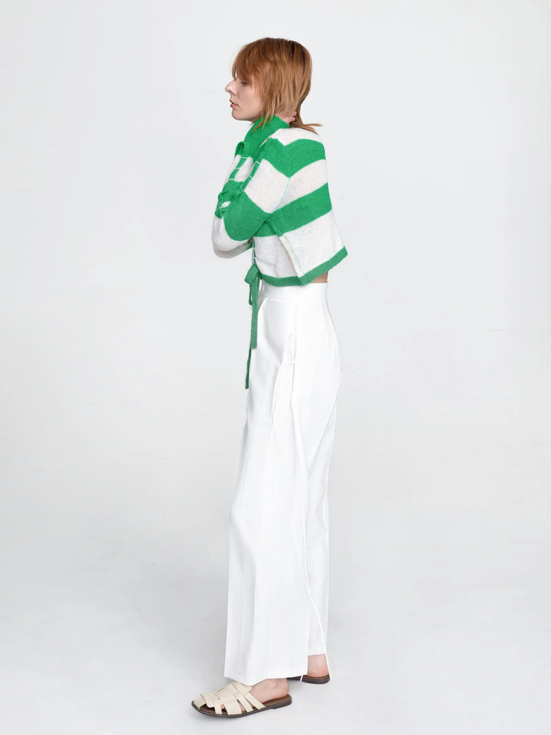 Wide Leg Tailored Trousers with Loose Ties