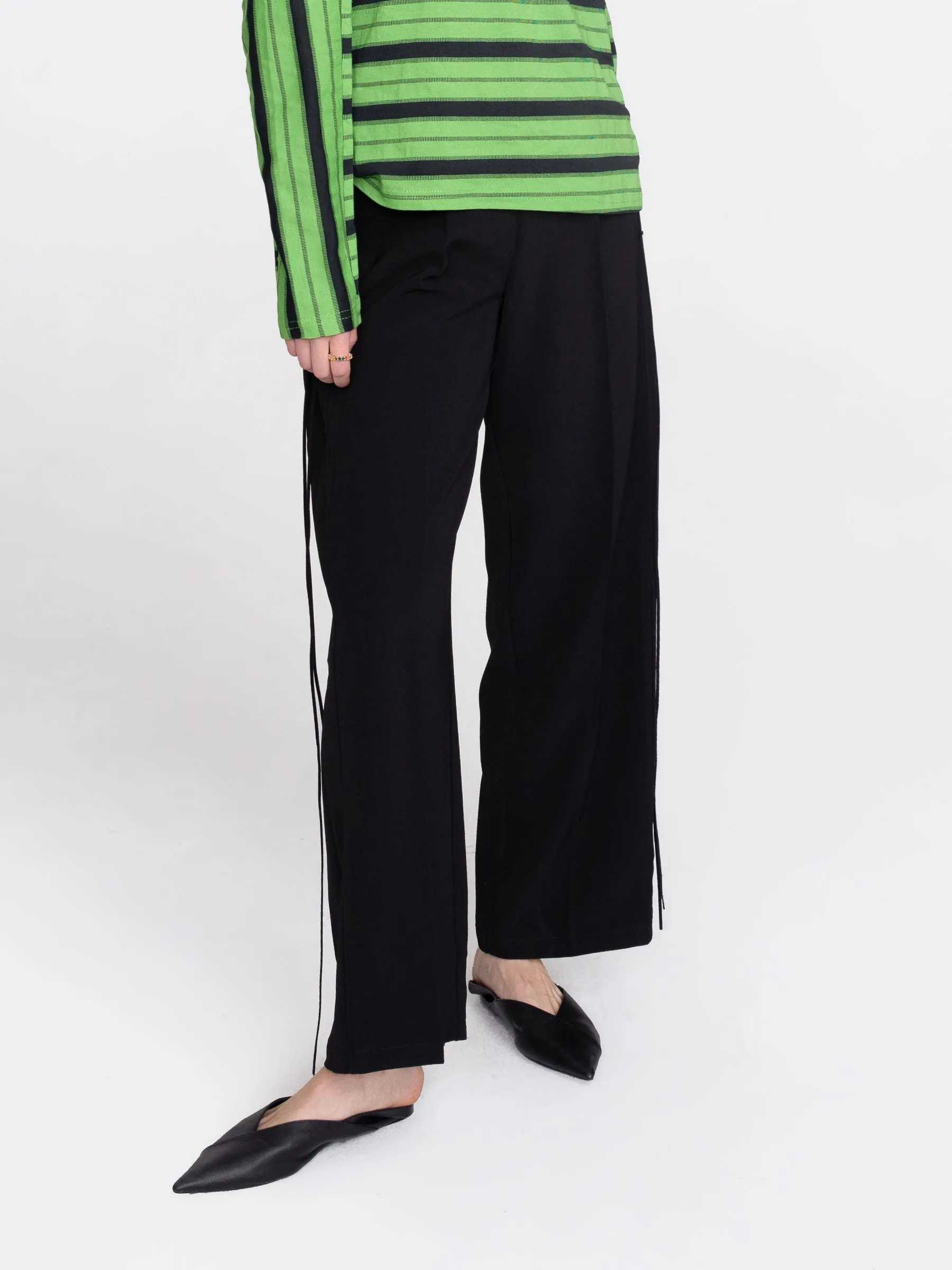 Wide Leg Tailored Trousers with Loose Ties