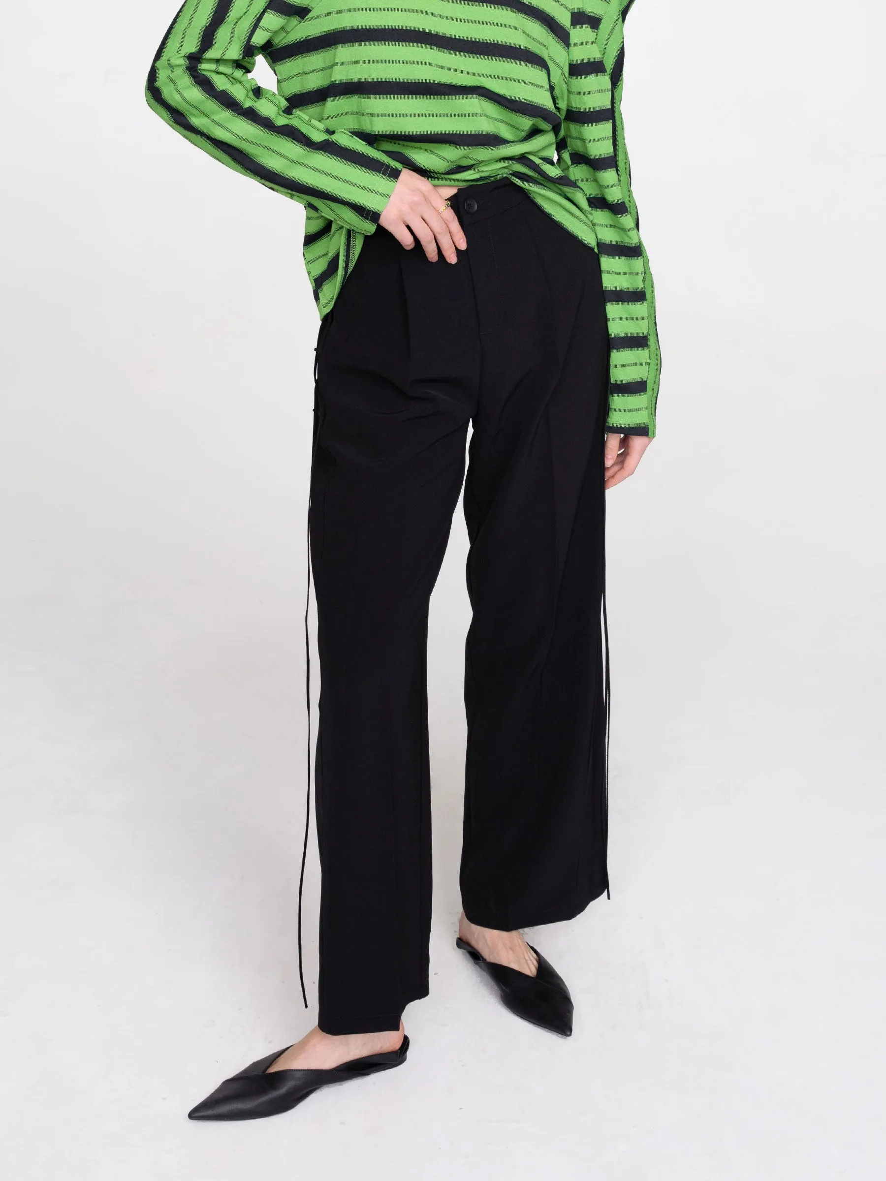 Wide Leg Tailored Trousers with Loose Ties