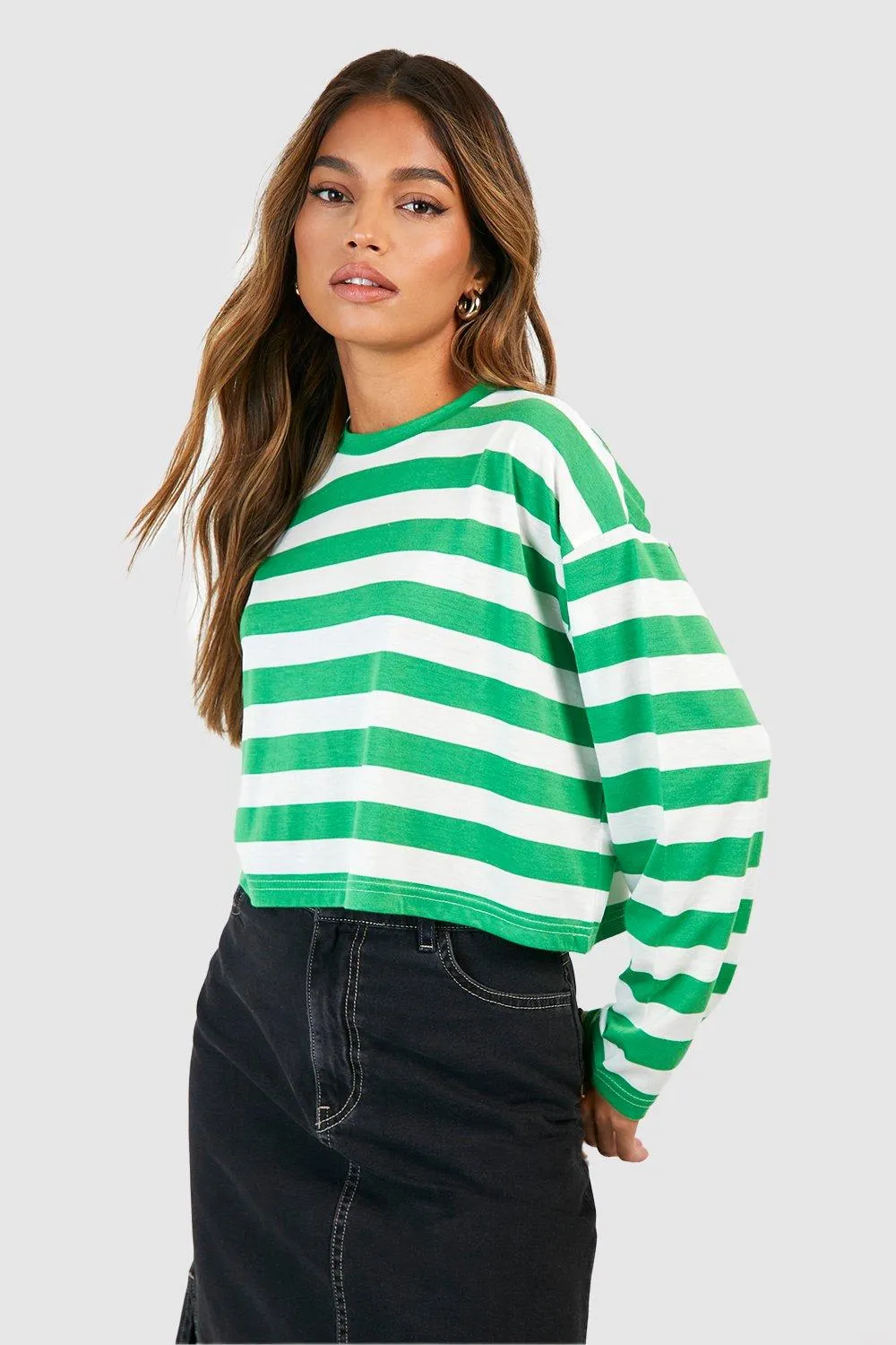 Wide Stripe Boxy Crop Long Sleeve Tshirt