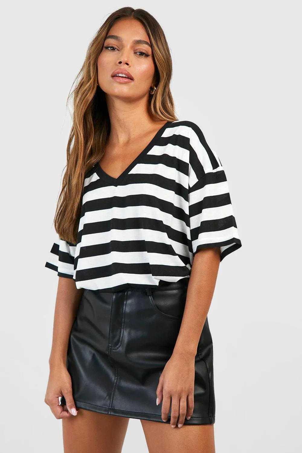 Wide Stripe V Neck Oversized Tshirt