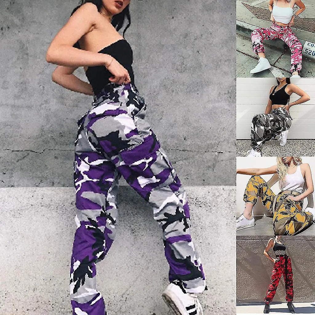 Women Camo Cargo Pants Camouflage Jogger Trouser Hip Hop Baggy Pocket Sweatpants