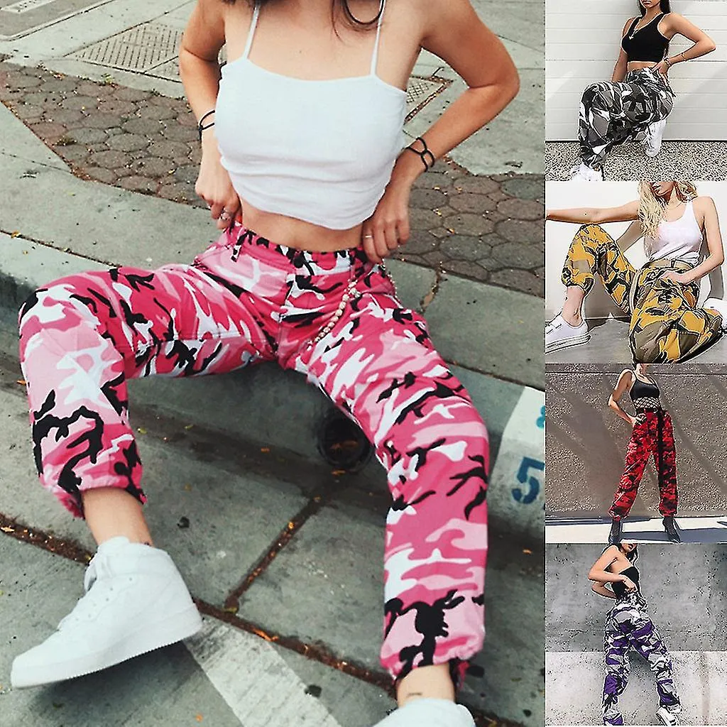 Women Camo Cargo Pants Camouflage Jogger Trouser Hip Hop Baggy Pocket Sweatpants