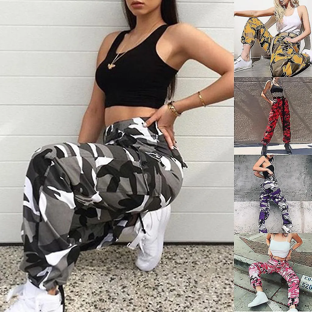 Women Camo Cargo Pants Camouflage Jogger Trouser Hip Hop Baggy Pocket Sweatpants