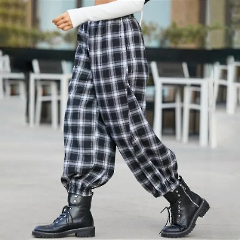 Women Plaid Bottoms Lounge Beach Pants Wide Leg Trousers