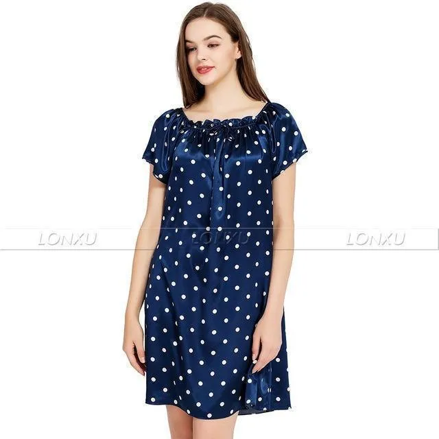 Women Polka Dots Silk Night Dress