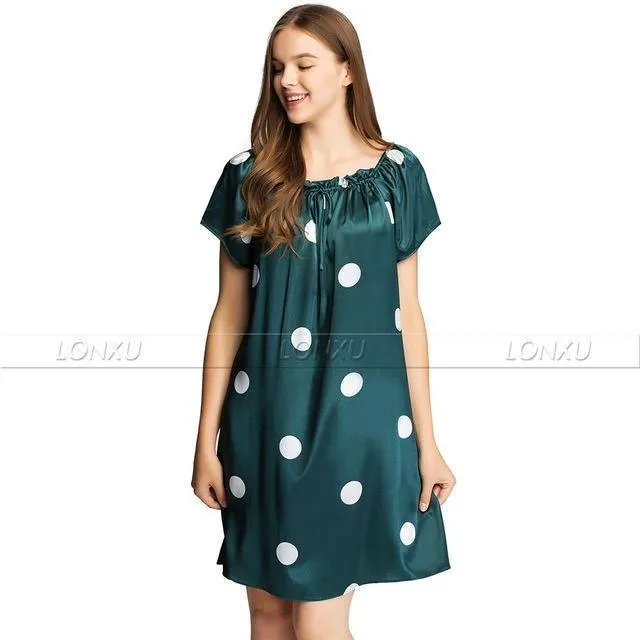 Women Polka Dots Silk Night Dress