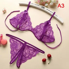 Women Sexy Lingerie Lace Bra Set Ruffle Transparent Underwear Hot