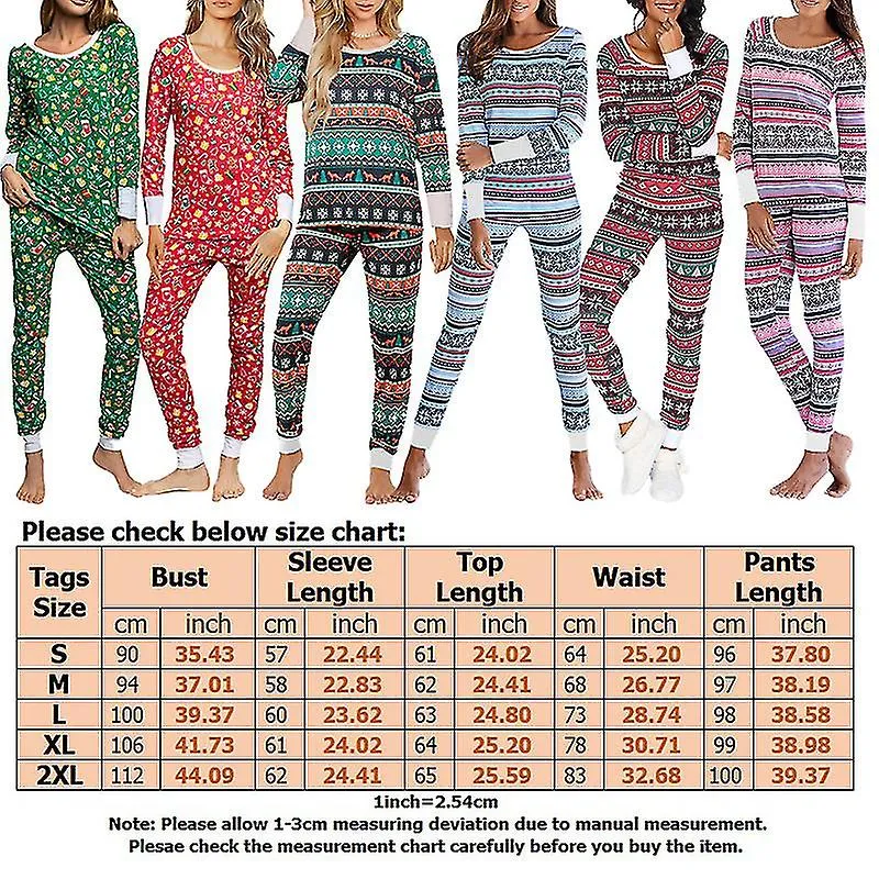 Womens Christmas Print Pajamas Tracksuit Lounge Sets Casual Top Trouser Homewear