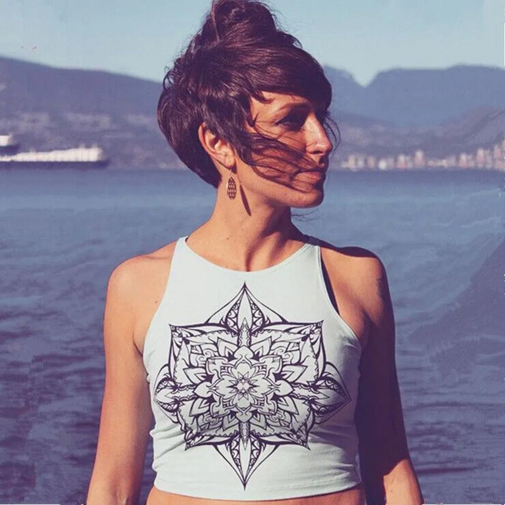 Womens Sexy Tops Mandala Print Sleeveless Tank Crop Tops Vest Blouse Tees Shirt Vintage Tops Tank Bustier Tanks