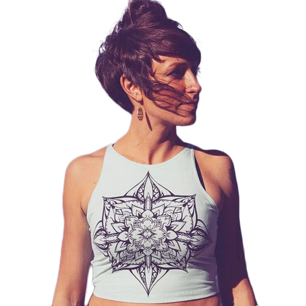 Womens Sexy Tops Mandala Print Sleeveless Tank Crop Tops Vest Blouse Tees Shirt Vintage Tops Tank Bustier Tanks