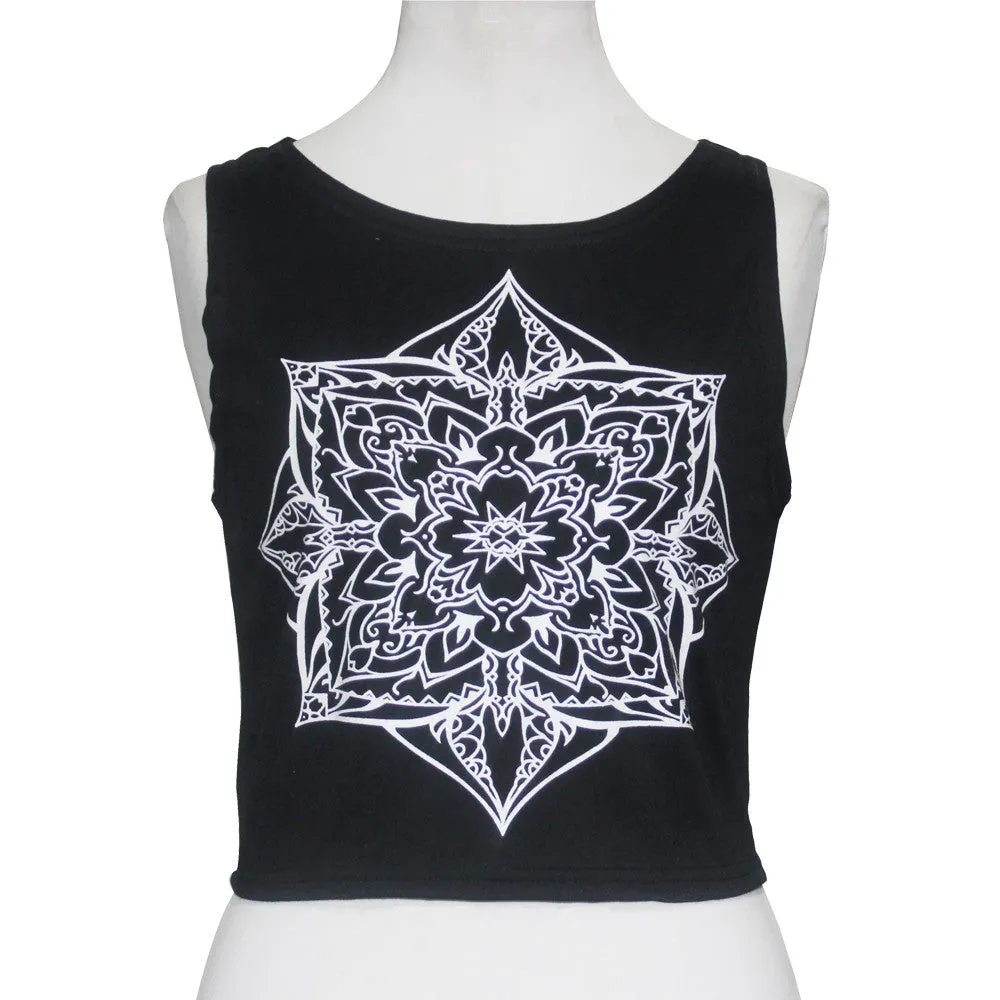 Womens Sexy Tops Mandala Print Sleeveless Tank Crop Tops Vest Blouse Tees Shirt Vintage Tops Tank Bustier Tanks