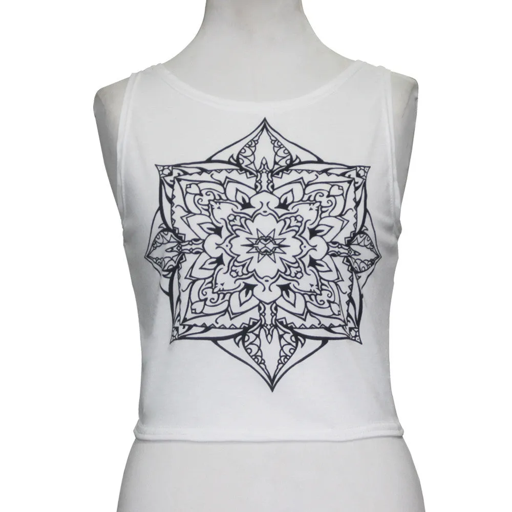 Womens Sexy Tops Mandala Print Sleeveless Tank Crop Tops Vest Blouse Tees Shirt Vintage Tops Tank Bustier Tanks