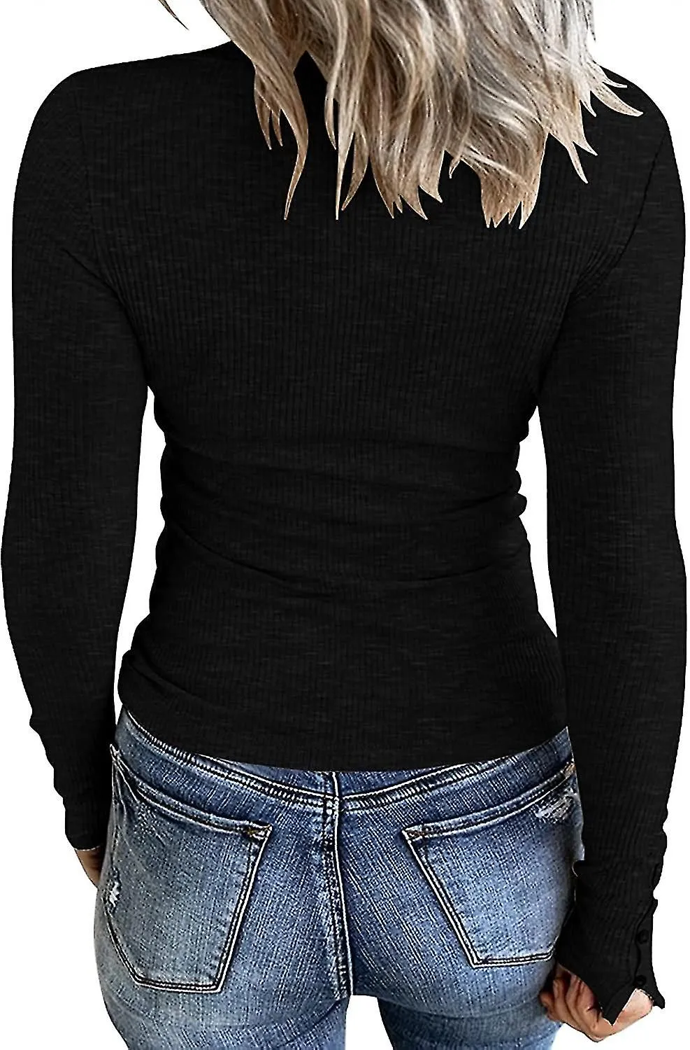 Womens Sleeve Henley T Shirts Button Down Fit Tops Scoop Neck Ribbed Knit Shirts