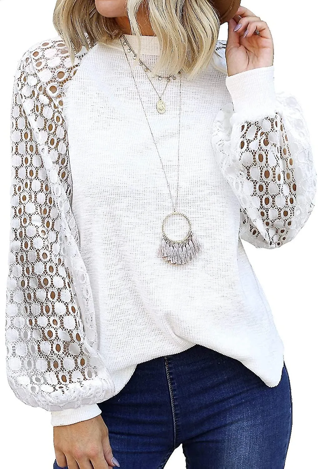 Womens Sleeve Tops Lace Casual Loose Blouses T Shirts