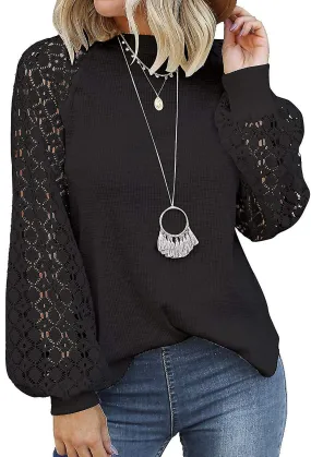 Womens Sleeve Tops Lace Casual Loose Blouses T Shirts