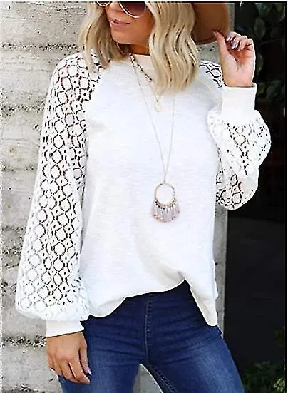 Womens Sleeve Tops Lace Casual Loose Blouses T Shirts